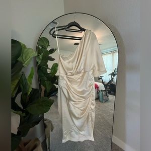 Do + Be one shoulder draped champagne satin dress - never worn!